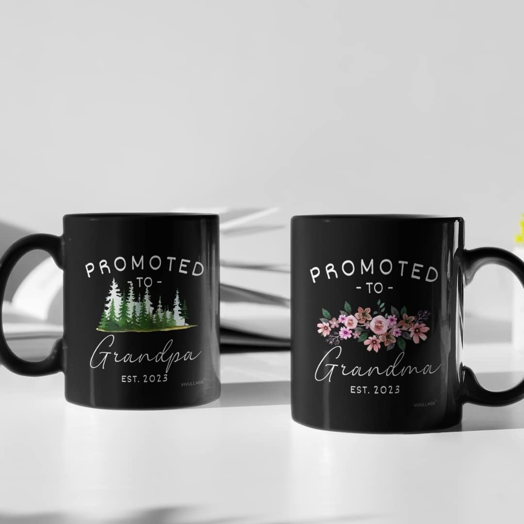 mailabeeus Pregnancy Announcement For Grandparents Mug Set, Promoted To Grandparents Grandma And Grandpa 2023 Mugs, New Grandparents Gifts First Time 2023, Grandparents Baby Announcement Gifts (Black)