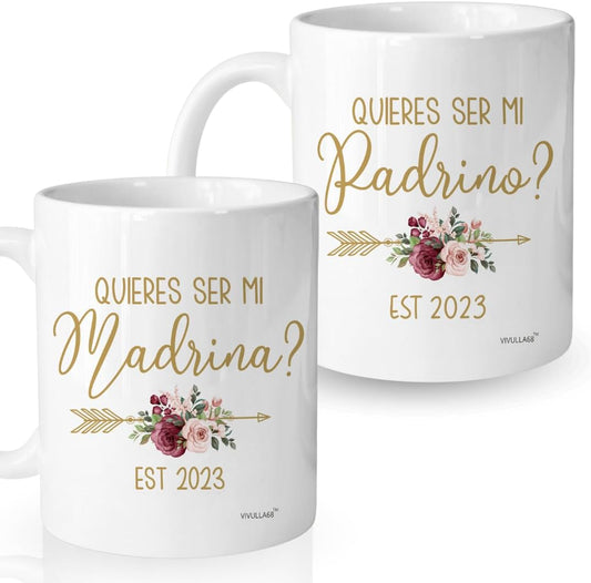 mailabeeus Quieres Ser Mis Padrinos De Bautizo, Bautizo Recuerdos Juego 2 Tazas 2023, Para Niño, Niña, God parents Presents Proposal, Quieren