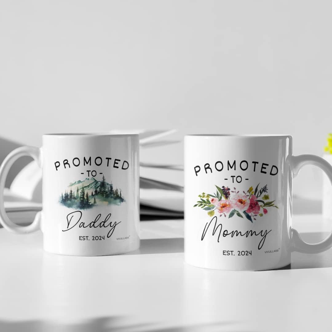 mailabeeus Promoted to Parents Mommy Daddy 2024 Mugs, New Parent Gifts for Couple, New Mom and Dad Gifts First Time 2024, New Parents Christmas Gifts, Parent Coffee Mugs, Mom and Dad Mugs