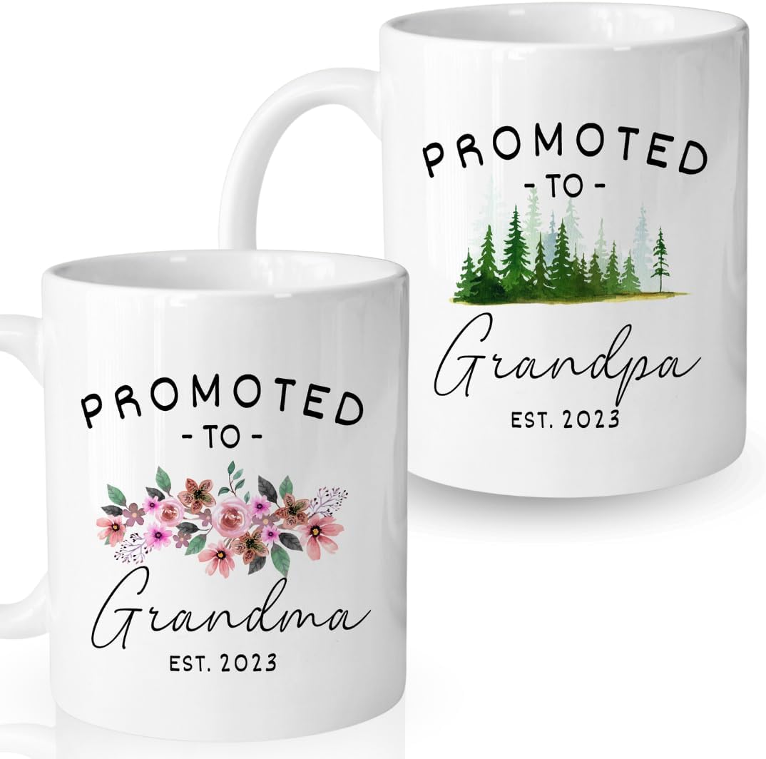 mailabeeus Promoted To Grandparents Grandma And Grandpa 2023 Mugs, Pregnancy Announcement For Grandparents Mug Set, Grandma And Grandpa Announcement Gifts, Grandparents Baby Announcement Christmas Gift