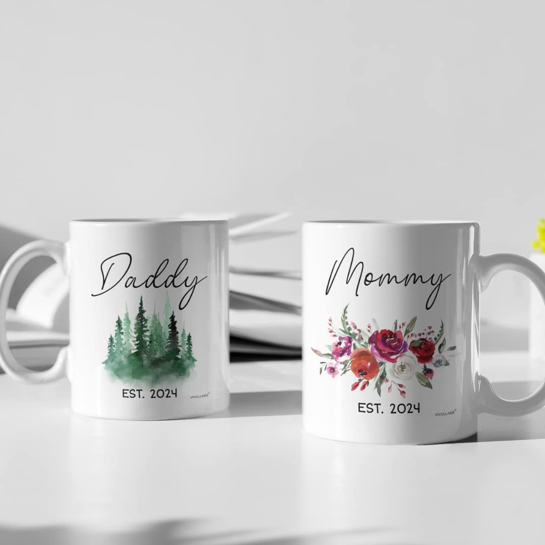 mailabeeus Mommy Daddy Est 2024 Mugs, Pregnancy Announcement For Parents Mug Set, New Mom and Dad Gifts First Time 2024, New Parent Gifts, Baby Announcement Mug, Mom and Dad Mugs