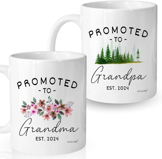 mailabeeus Promoted To Grandparents Grandma And Grandpa 2024 Mugs, Pregnancy Announcement For Grandparents Mug Set, Grandma And Grandpa Announcement Gifts, Grandparents Baby Announcement Christmas Gift