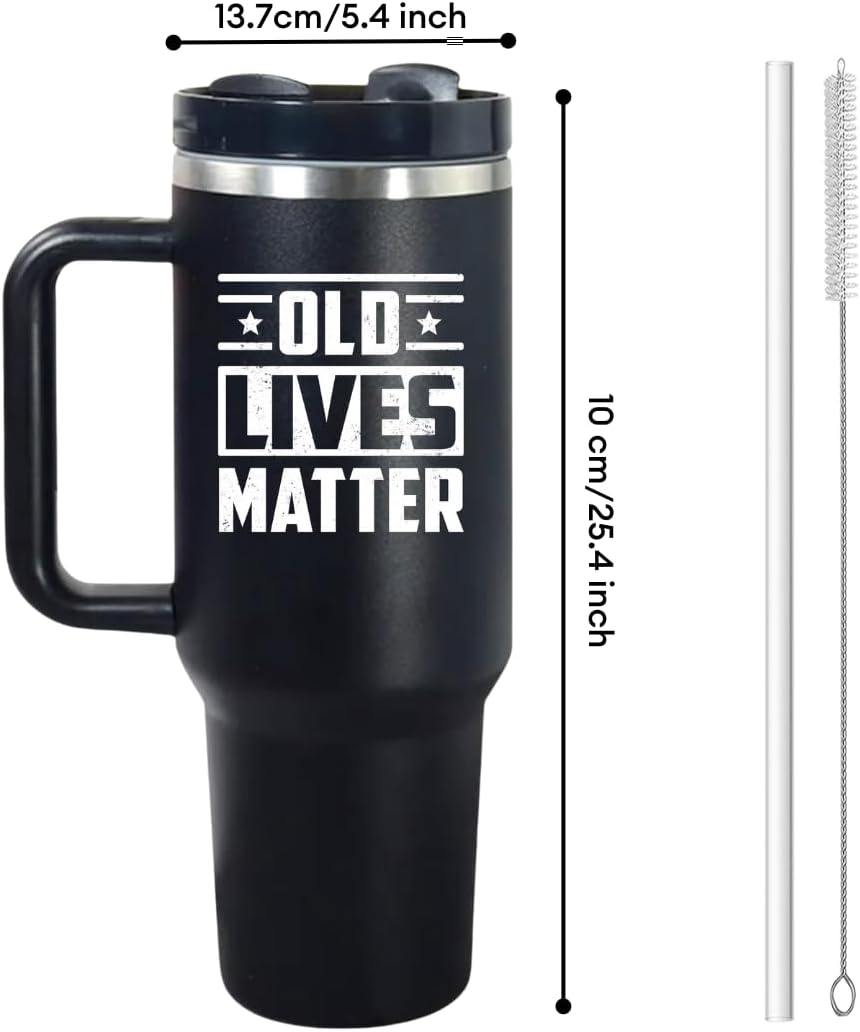 mailabeeus Old Lives Matter Birthday Gift For Men - Old Man Birthday Gifts Ideas - Funny Retirement Gifts For Men - Gag Gifts for Dad, Grandpa, Old Man, Senior Citizen - Mens Birthday Tumbler Cup 40oz