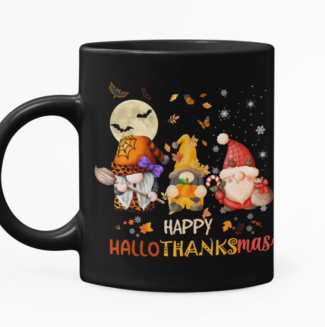 mailabeeus Happy Hallothanksmas Mug, Gnomes Gifts for Women, Women Christmas Gifts, Xmas gifts, Hocus Pocus Gifts, Halloween Mug, Halloween Cup, Hocus Pocus Mug, Fall Gifts, Fall Coffee Mug, Autumn Mug