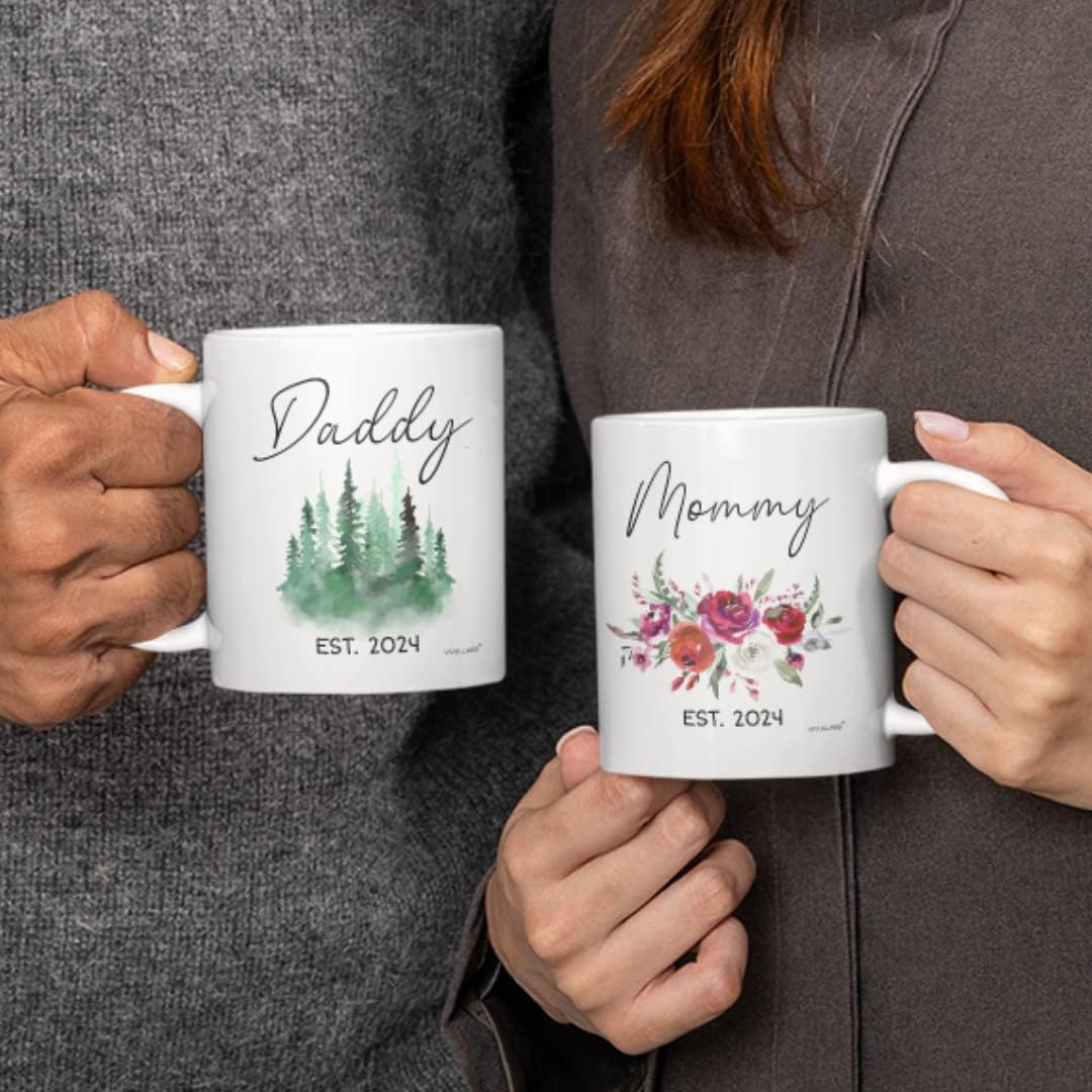 mailabeeus Mommy Daddy Est 2024 Mugs, Pregnancy Announcement For Parents Mug Set, New Mom and Dad Gifts First Time 2024, New Parent Gifts, Baby Announcement Mug, Mom and Dad Mugs