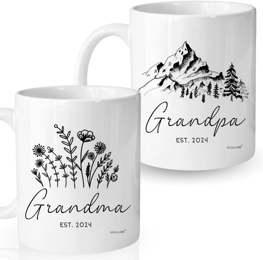 mailabeeus New Grandparents Gifts First Time 2024, Pregnancy Announcement For Grandparents Mug Set, Promoted To Grandparents Grandma And Grandpa 2024 Mugs, Grandparents Baby Announcement Gifts Est 2024