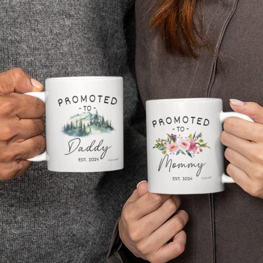 mailabeeus Promoted to Parents Mommy Daddy 2024 Mugs, New Parent Gifts for Couple, New Mom and Dad Gifts First Time 2024, New Parents Christmas Gifts, Parent Coffee Mugs, Mom and Dad Mugs