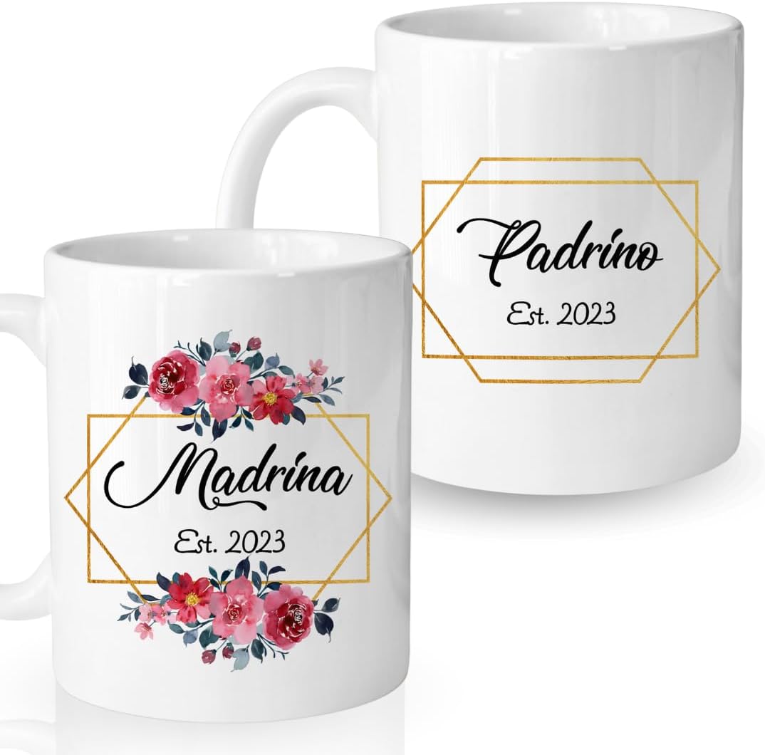 mailabeeus Padrinos De Bautizo Propuesta Set 2 Tazas Café 11Oz, Godparents Proposal Gift, Quieren Ser Mis Padrinos De Bautizo, Quieres Ser Mis Padrinos De Bautizo, Quieres Ser Mi Madrina est 2023