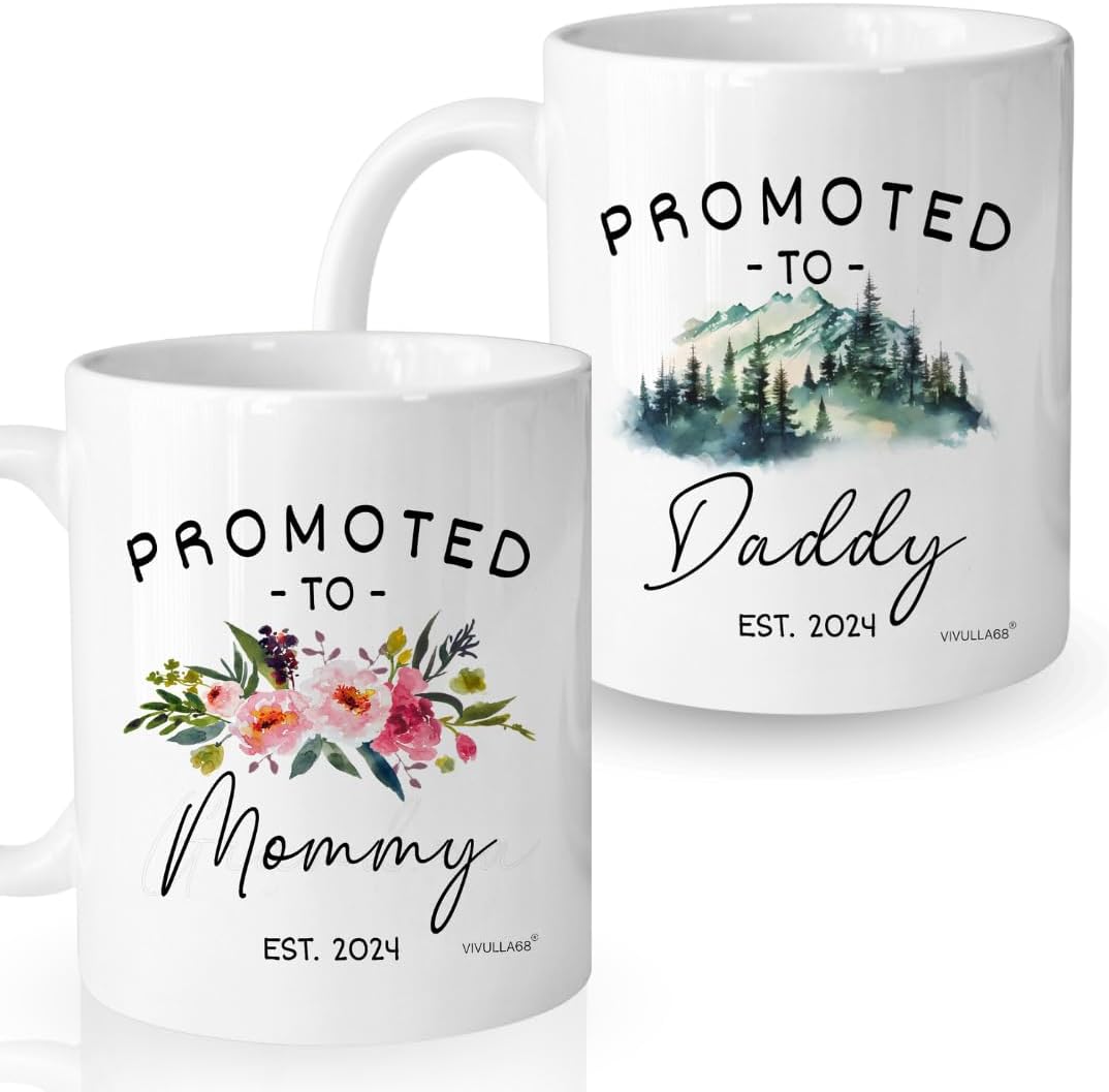 mailabeeus Promoted to Parents Mommy Daddy 2024 Mugs, New Parent Gifts for Couple, New Mom and Dad Gifts First Time 2024, New Parents Christmas Gifts, Parent Coffee Mugs, Mom and Dad Mugs