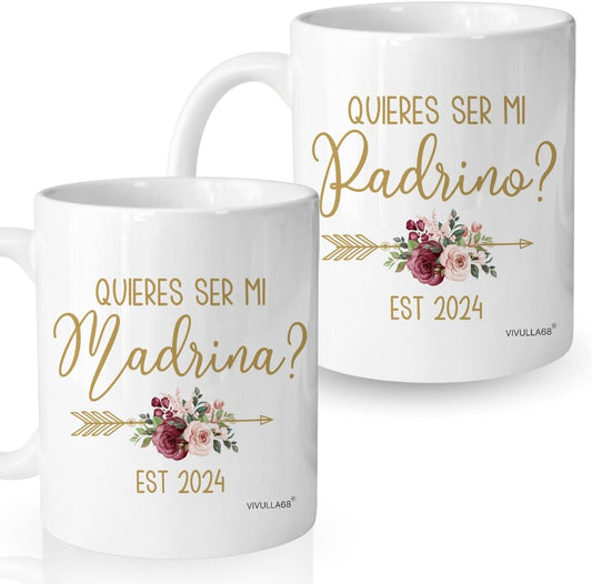 mailabeeus Quieres Ser Mis Padrinos De Bautizo, Bautizo Recuerdos Juego De 2 Tazas 2024, Recuerdos De Bautizo Para Niño, Niña, God parents Presents Proposal, Quieren Ser Mis Padrinos De Bautizo