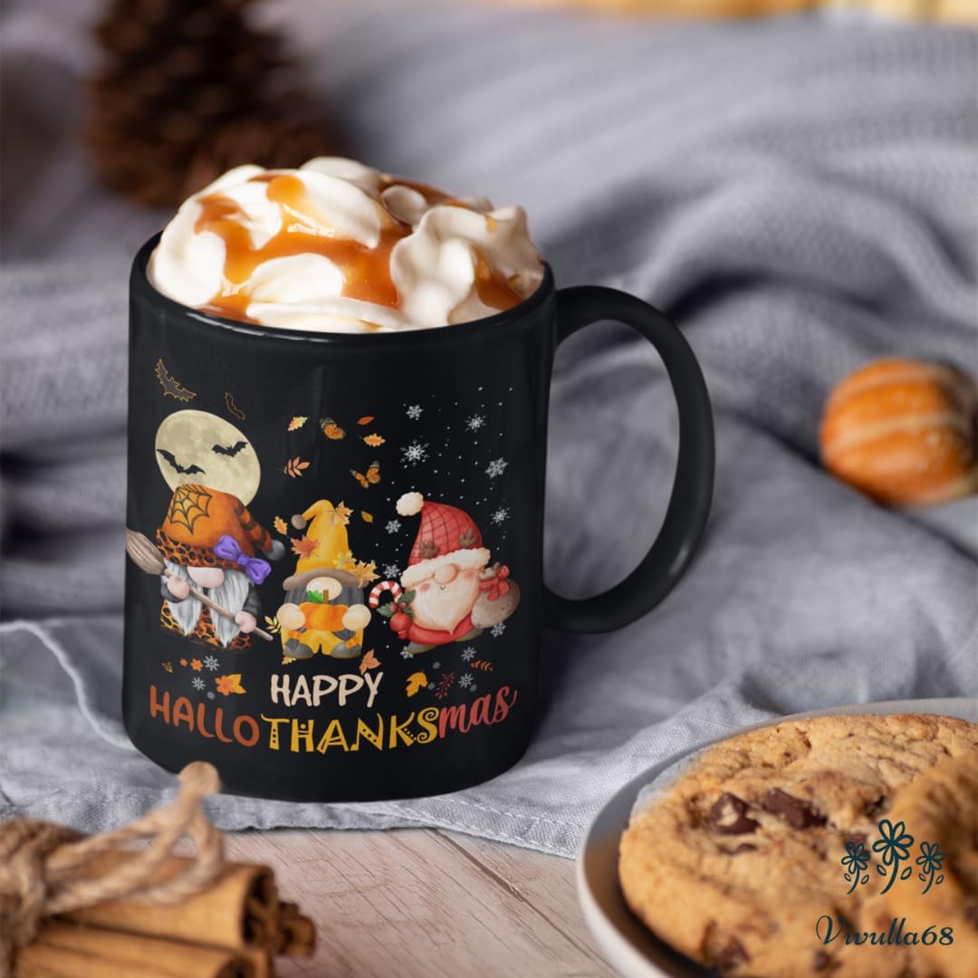 mailabeeus Happy Hallothanksmas Mug, Gnomes Gifts for Women, Women Christmas Gifts, Xmas gifts, Hocus Pocus Gifts, Halloween Mug, Halloween Cup, Hocus Pocus Mug, Fall Gifts, Fall Coffee Mug, Autumn Mug