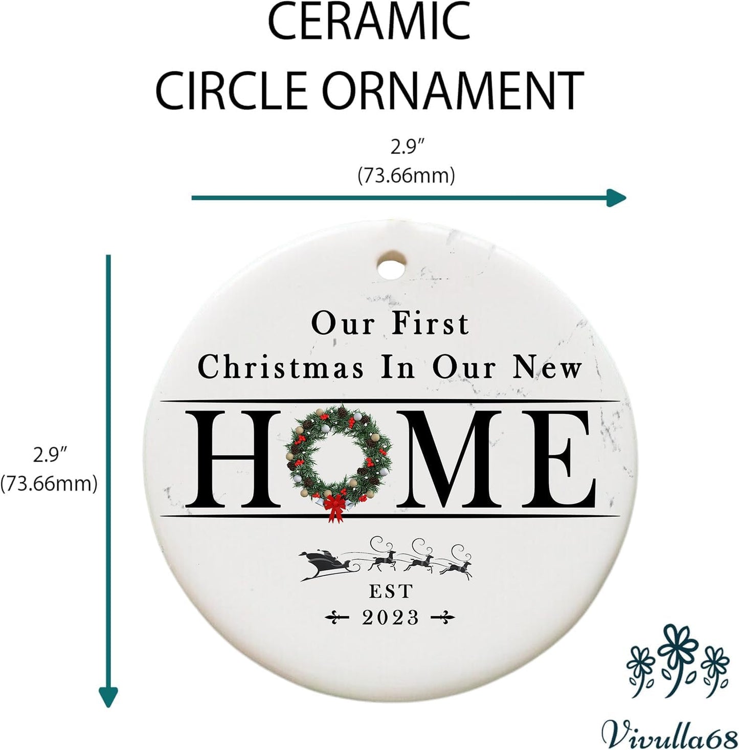 mailabeeus New Home Ornament 2023, New Home Christmas Ornament 2023, First Christmas in Our New Home Ornament 2023, 1st Christmas in Our New Home 2023 for Christmas Tree, Marble Christmas Ornament