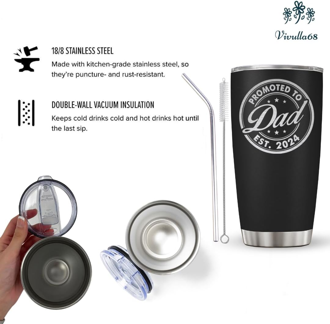 mailabeeus Promoted To Dad 2024 Tumbler, Dad Est 2024 Mug, Dad Established 2024 Coffee Cup, New Parents Gifts, First Time Daddy Gifts For Fathers Day And Christmas, Father To Be, Daddy To Be Gift Ideas