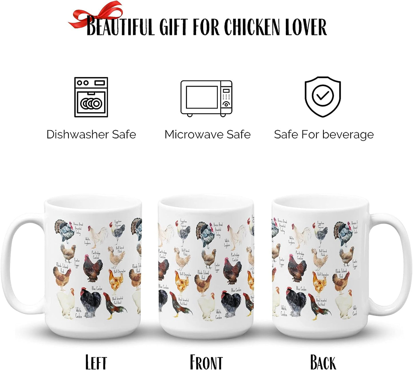 mailabeeus Breeds of Chicken Coffee Mug 15Oz With Keychain, Chicken Gifts For Chicken Lovers, Chicken Mom Stuffs, Chicken Coffee Cup For Women, Chicken Themed Gifts, Chicken Lady Gifts