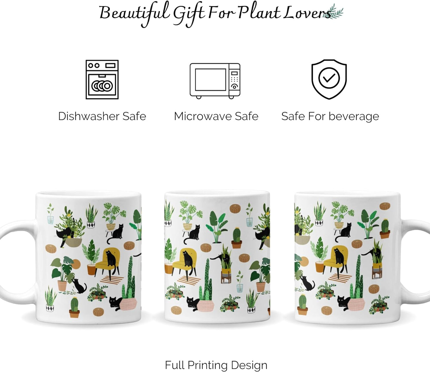 mailabeeus Cat And Plant Mug, Gardening Gifts For Women, Cat Christmas Gifts For Women, Cat Cup, Cat Coffee Mugs For Cat Lovers, Plant Lover Gifts For Women, Cat Themed Gifts For Women, Plant Mom Gifts