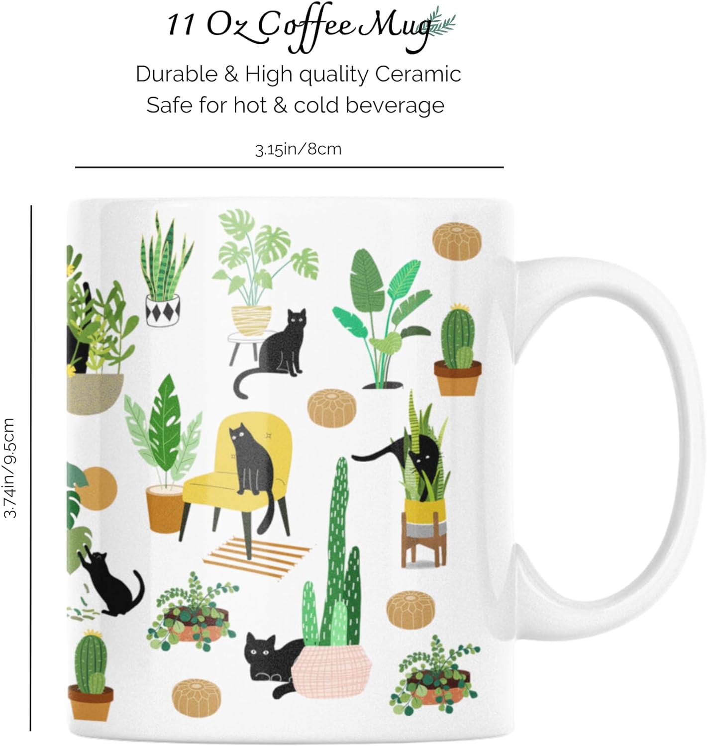 mailabeeus Cat And Plant Mug, Gardening Gifts For Women, Cat Christmas Gifts For Women, Cat Cup, Cat Coffee Mugs For Cat Lovers, Plant Lover Gifts For Women, Cat Themed Gifts For Women, Plant Mom Gifts