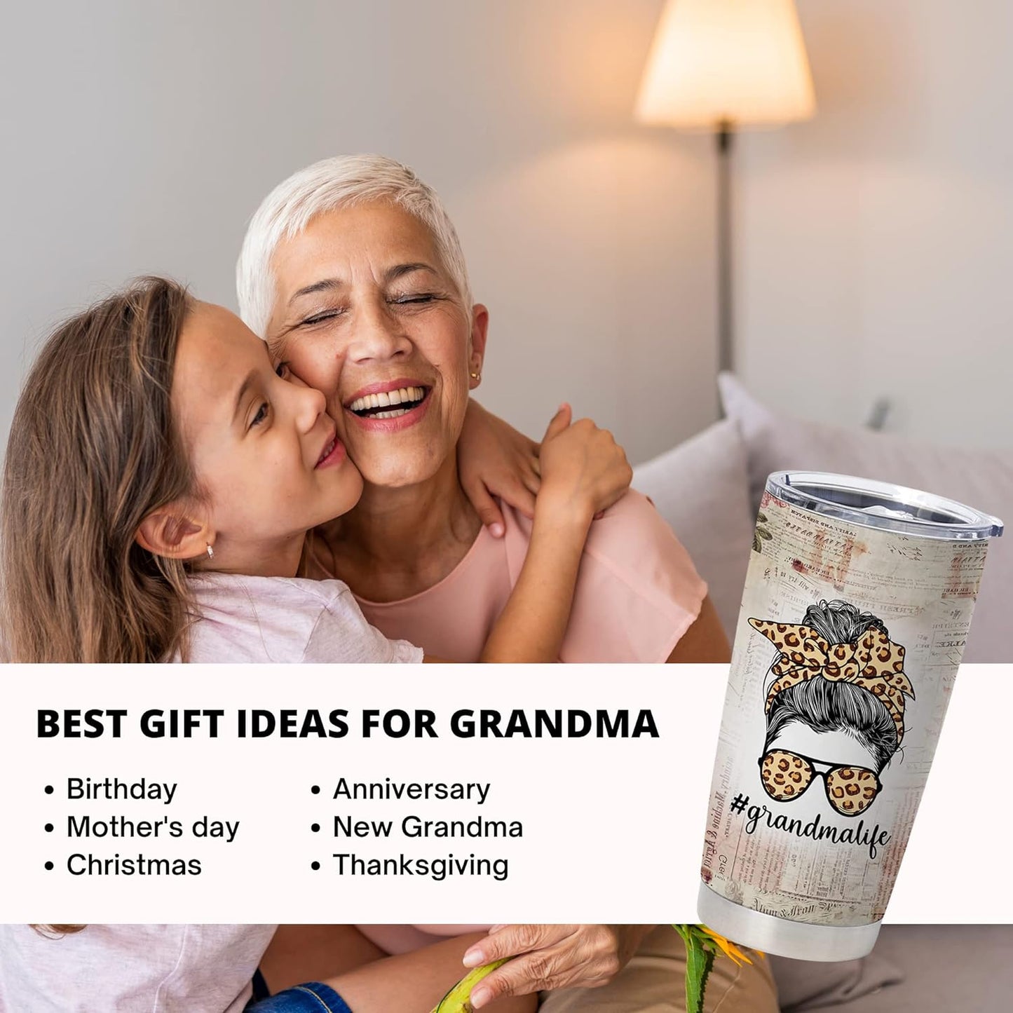 mailabeeus Grandma Coffee Tumbler With Straw, Grandma Birthday Gift Ideas From Grandchildren, Nana Tumbler, Mimi Tumbler, Gigi Tumbler, Grandma Nutritionfact Travel Coffee Mugs, Grandmother Present