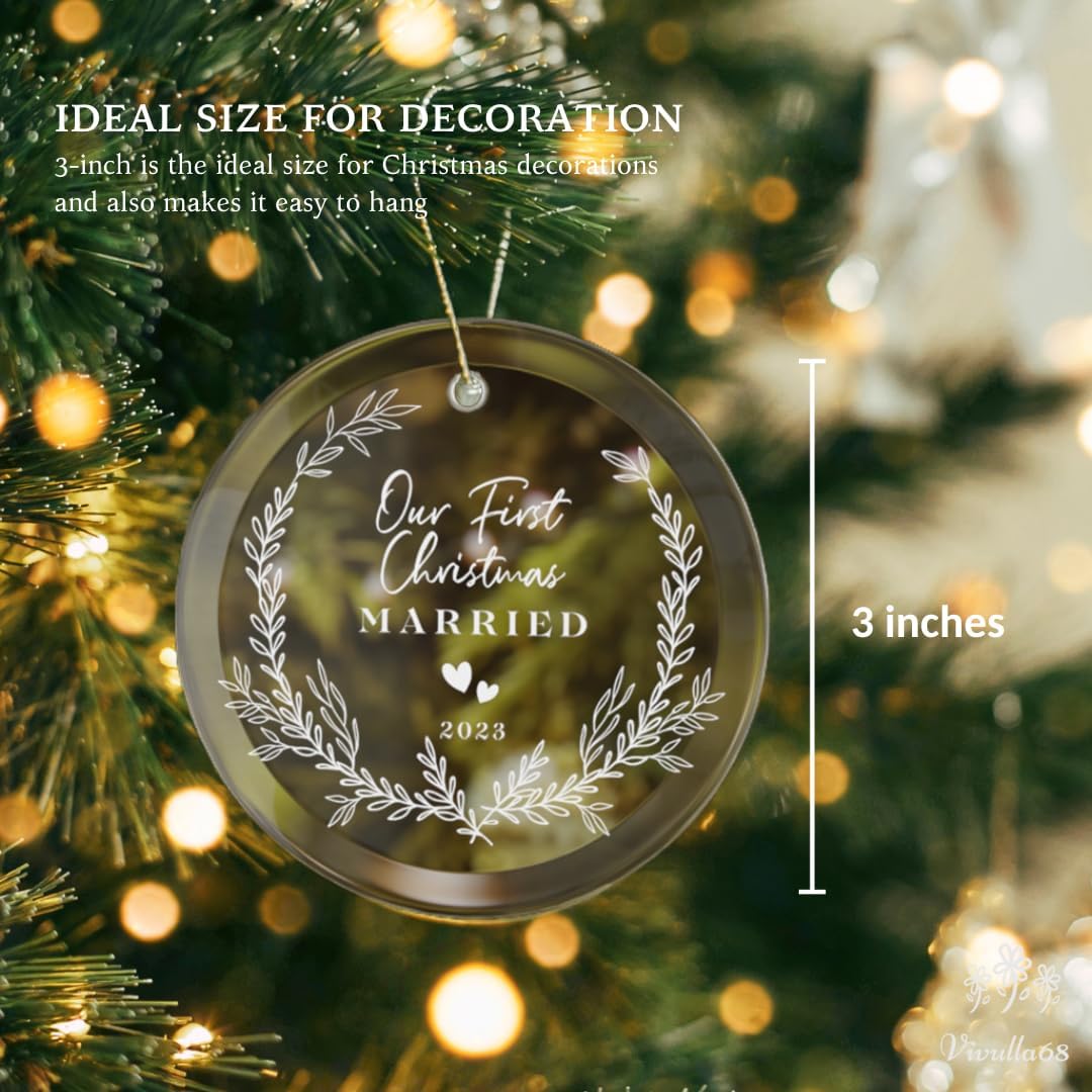 Engagement Gifts for Couples, Our First Christmas Married Ornaments 2023, Wedding Gifts for Couple, First Christmas Married Ornament 2023, Bridal Shower Gift, Glass Engaged Ornaments for Her