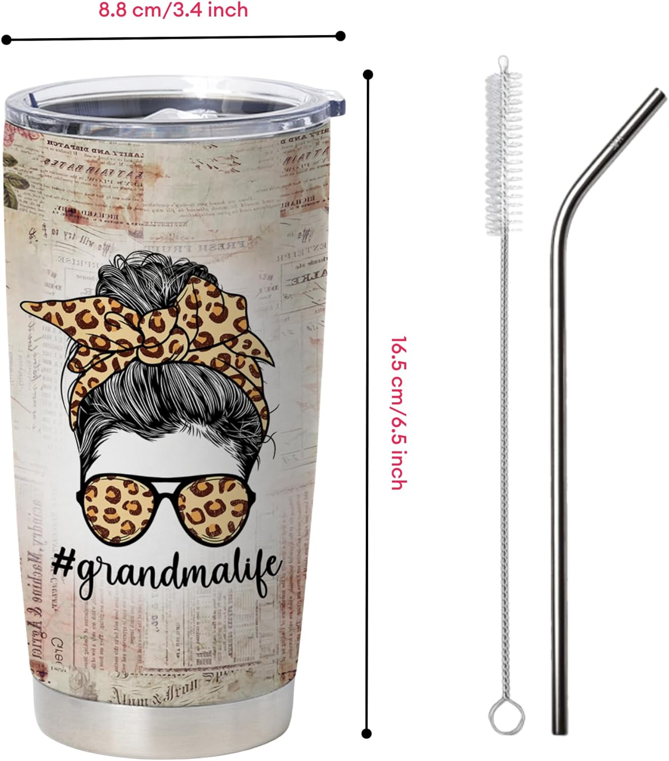 mailabeeus Grandma Coffee Tumbler With Straw, Grandma Birthday Gift Ideas From Grandchildren, Nana Tumbler, Mimi Tumbler, Gigi Tumbler, Grandma Nutritionfact Travel Coffee Mugs, Grandmother Present