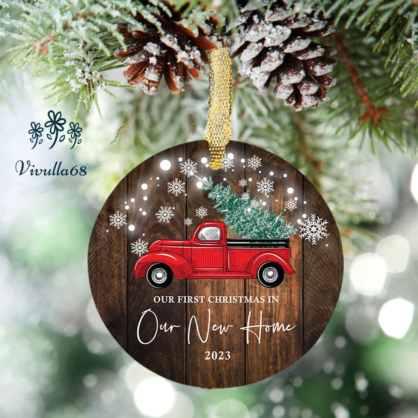 mailabeeus New Home Ornament 2023, New Home Christmas Ornament 2023, First Christmas in Our New Home Ornament 2023, 1st Christmas in Our New Home 2023 for Christmas Tree, Red Truck Christmas Ornament