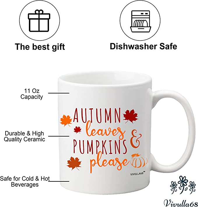 mailabeeus Autumn Leaves and Pumpkin Please 11oz Mug Sweater Weather Coffee Mug Fall Coffee Mug Cups Gift Ideas Autumn Coffee Mug Hello Pumpkin Thanksgiving Mug Gift For Her