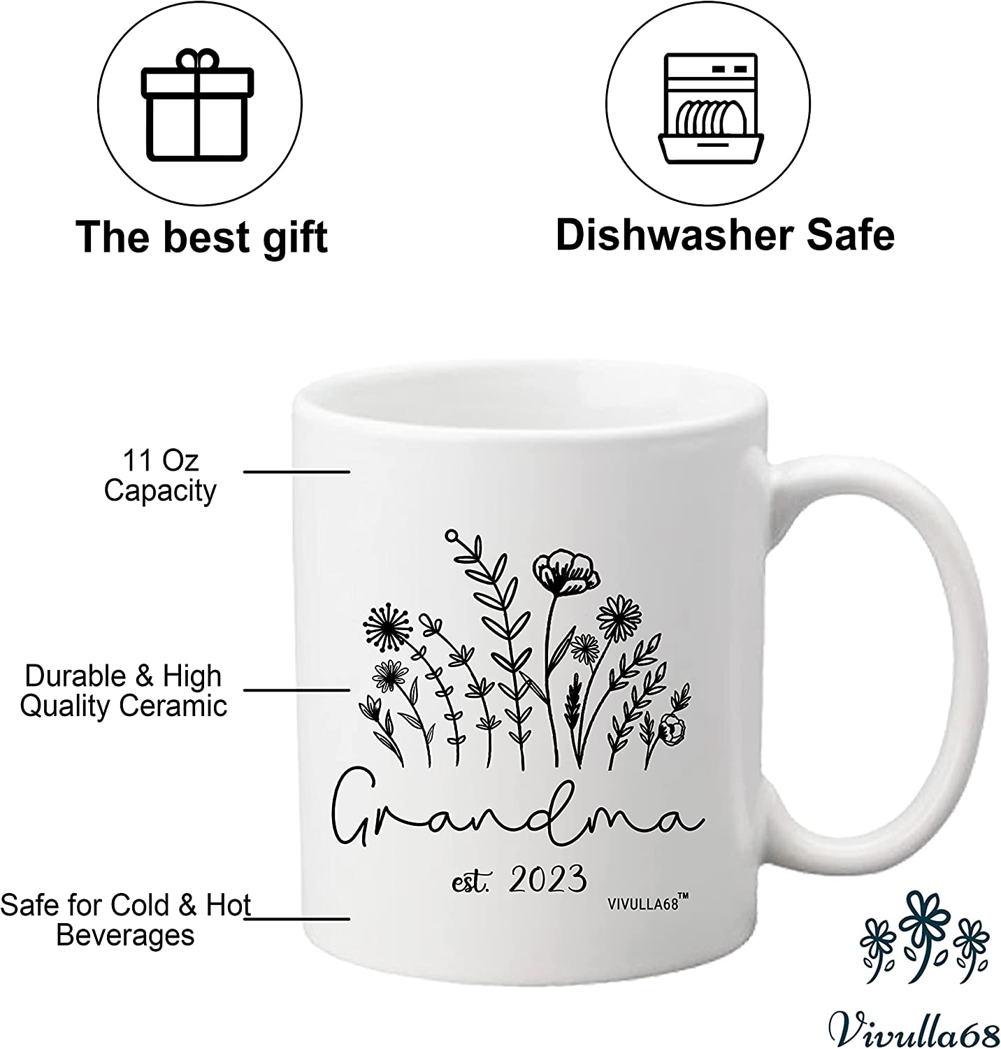 mailabeeus Promoted To Grandma 2023 Mug, New Grandma Gifts First Time, Grandma to be Gifts, Pregnancy Announcement for Grandma Expecting, Grandma Mugs Coffee Gift for New Grandma, Future Grandma Gifts