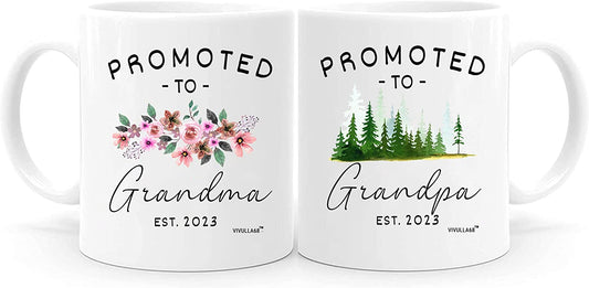 mailabeeus Promoted To Grandparents Grandma And Grandpa 2023 Mugs, Pregnancy Announcement For Grandparents Mug Set, Grandma And Grandpa Announcement Gifts, Grandparents Baby Announcement Gifts