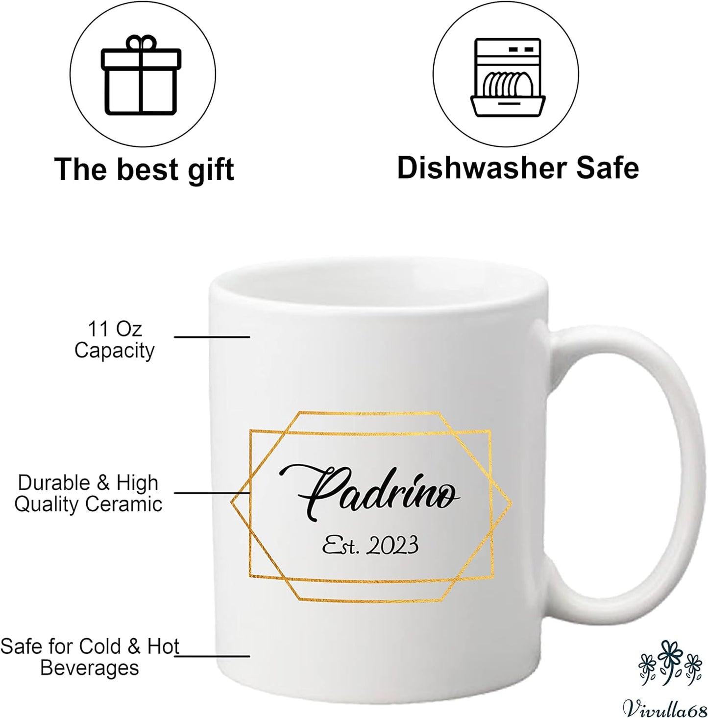mailabeeus Padrinos De Bautizo Propuesta Set 2 Tazas Café 11Oz, Godparents Proposal Gift, Quieren Ser Mis Padrinos De Bautizo, Quieres Ser Mis Padrinos De Bautizo, Quieres Ser Mi Madrina est 2023