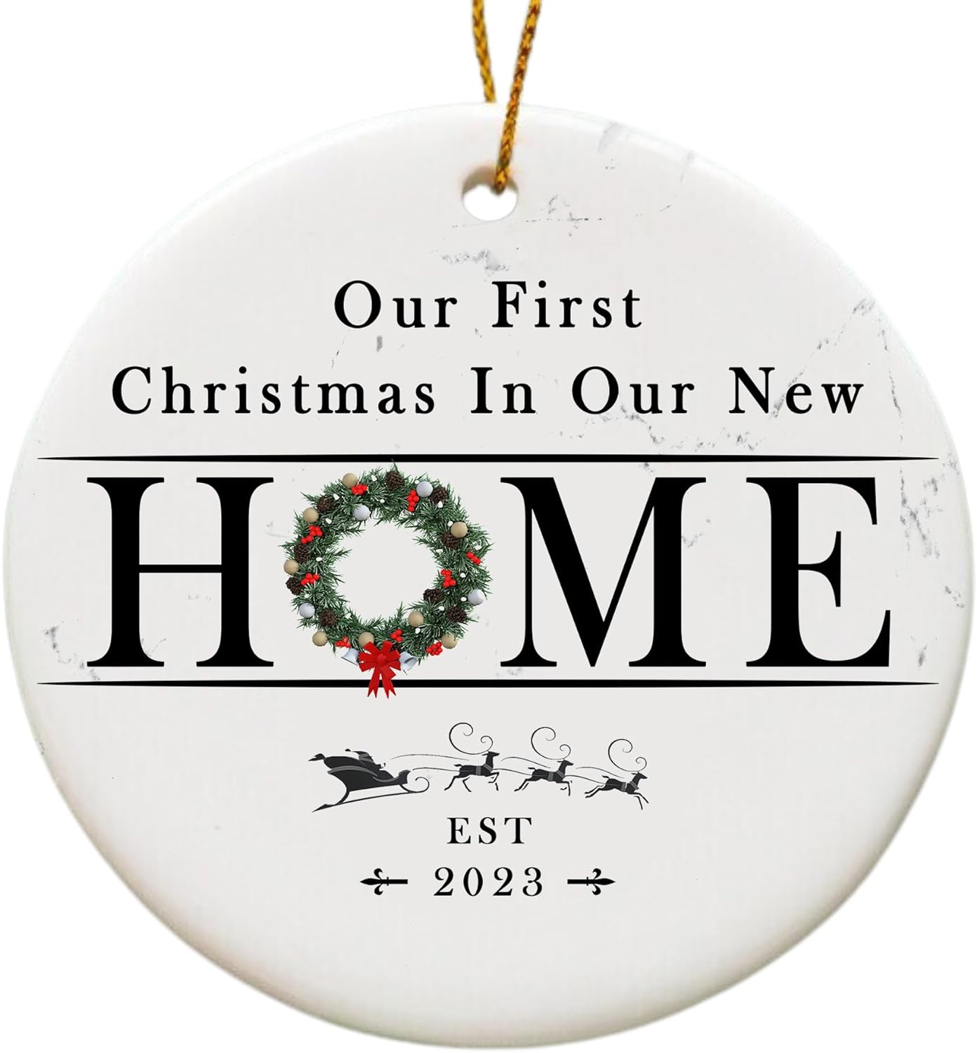 mailabeeus New Home Ornament 2023, New Home Christmas Ornament 2023, First Christmas in Our New Home Ornament 2023, 1st Christmas in Our New Home 2023 for Christmas Tree, Marble Christmas Ornament