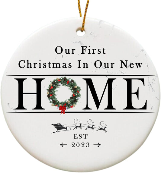 mailabeeus New Home Ornament 2023, New Home Christmas Ornament 2023, First Christmas in Our New Home Ornament 2023, 1st Christmas in Our New Home 2023 for Christmas Tree, Marble Christmas Ornament
