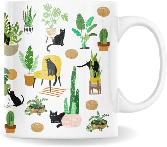 mailabeeus Cat And Plant Mug, Gardening Gifts For Women, Cat Christmas Gifts For Women, Cat Cup, Cat Coffee Mugs For Cat Lovers, Plant Lover Gifts For Women, Cat Themed Gifts For Women, Plant Mom Gifts