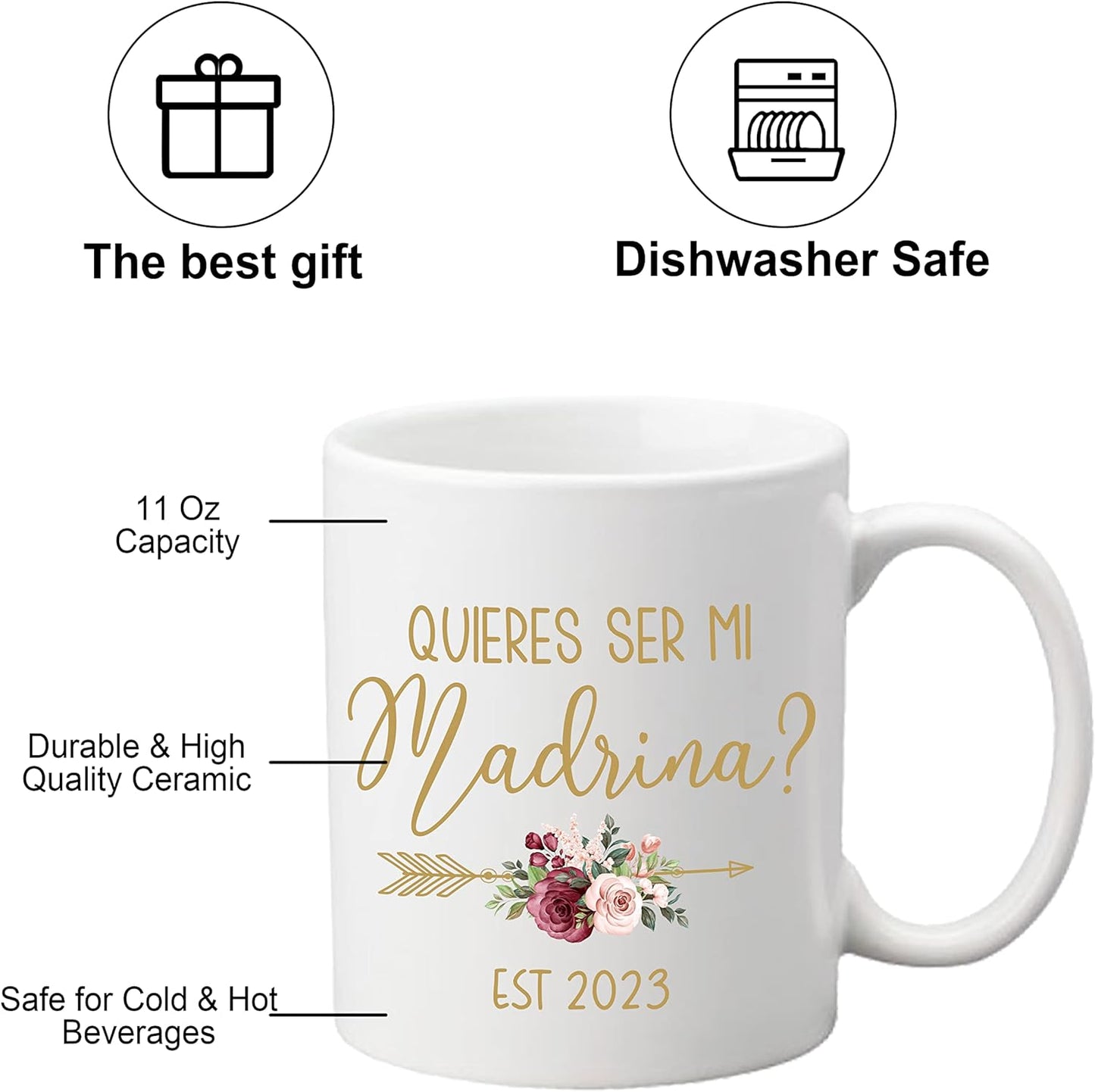 mailabeeus Quieres Ser Mis Padrinos De Bautizo, Bautizo Recuerdos Juego 2 Tazas 2023, Para Niño, Niña, God parents Presents Proposal, Quieren