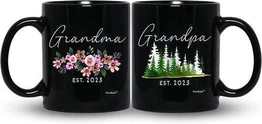 mailabeeus Pregnancy Announcement For Grandparents Mug Set, Promoted To Grandparents Grandma And Grandpa 2023 Mugs, Grandma And Grandpa Announcement Gifts, Grandparents Baby Announcement Gifts (Black)