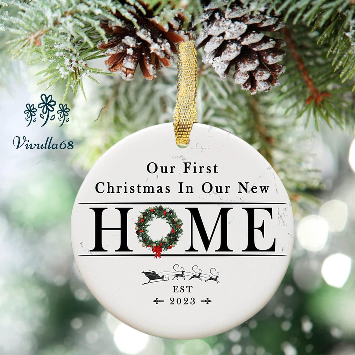 mailabeeus New Home Ornament 2023, New Home Christmas Ornament 2023, First Christmas in Our New Home Ornament 2023, 1st Christmas in Our New Home 2023 for Christmas Tree, Marble Christmas Ornament