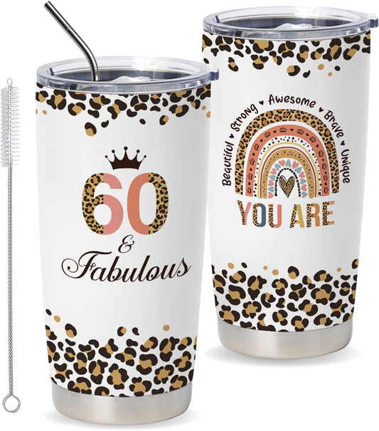 mailabeeus Happy 60th Birthday Gifts For Women, 60 Birthday Gifts For Women, Birthday Gifts For 60 Year Old Woman, 1963 Birthday Gifts Women, Turning 60 Gifts, 60th Birthday Tumbler With Lid and Straw