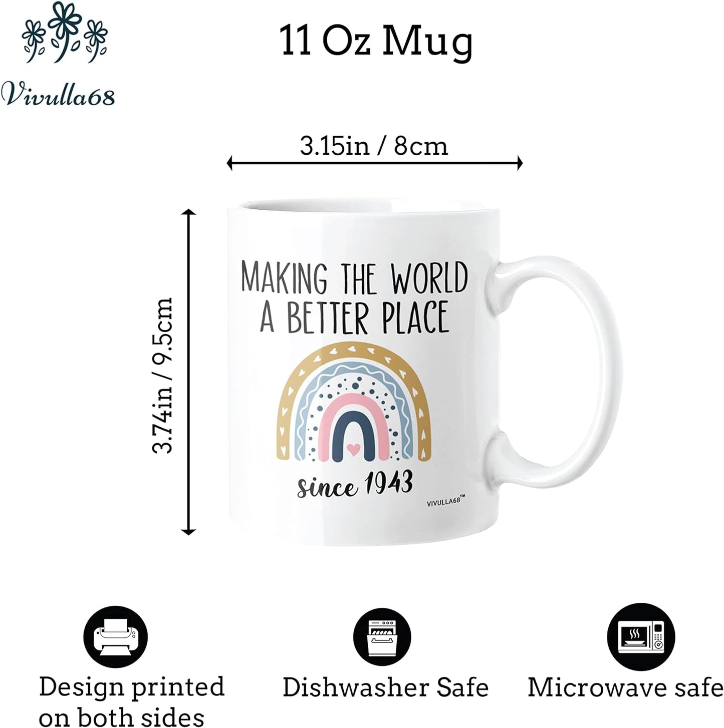 mailabeeus 80th Birthday Gifts for Women, 80 Year Old Birthday Gifts for Women, 1943 Birthday Gifts for Women, Cool Gifts for 80 Year Old Woman Birthday, 80 Birthday Gifts for Women, Turning 80 Mug