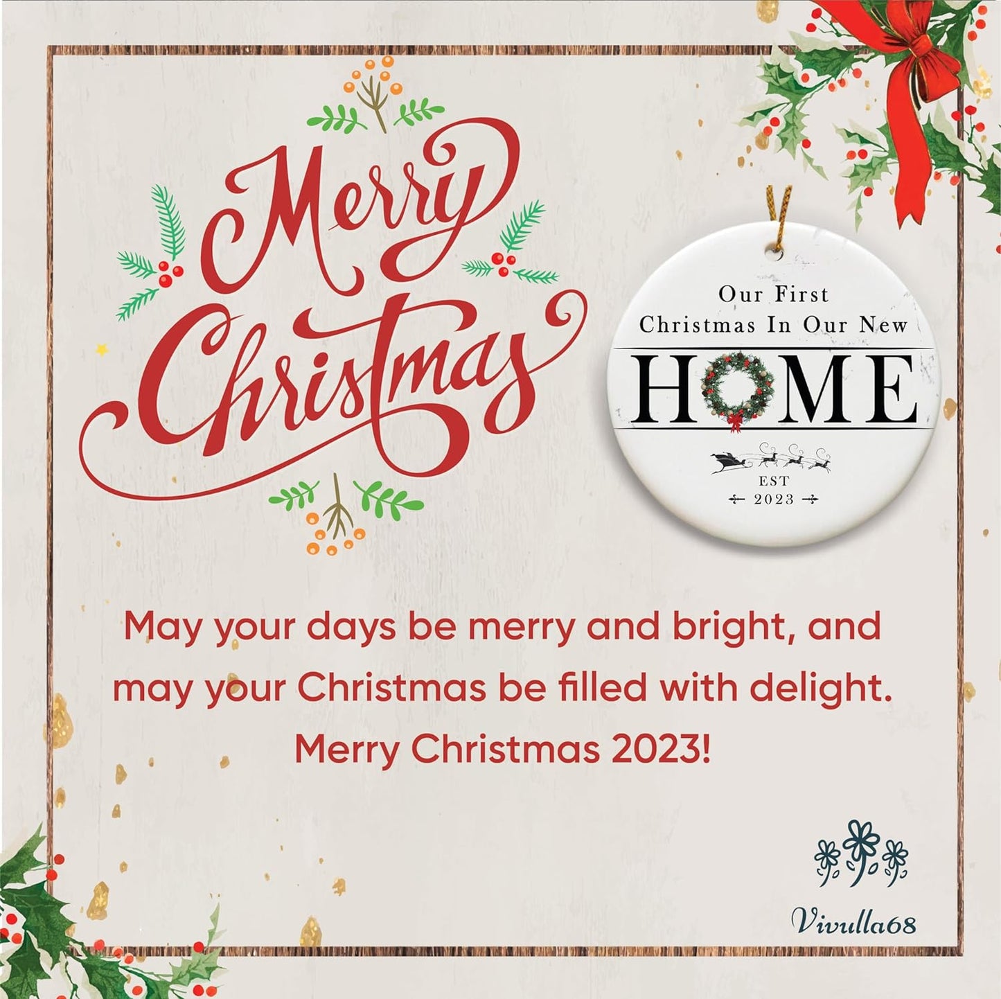 mailabeeus New Home Ornament 2023, New Home Christmas Ornament 2023, First Christmas in Our New Home Ornament 2023, 1st Christmas in Our New Home 2023 for Christmas Tree, Marble Christmas Ornament