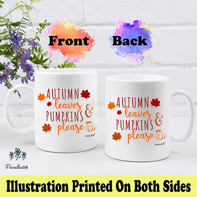 mailabeeus Autumn Leaves and Pumpkin Please 11oz Mug Sweater Weather Coffee Mug Fall Coffee Mug Cups Gift Ideas Autumn Coffee Mug Hello Pumpkin Thanksgiving Mug Gift For Her