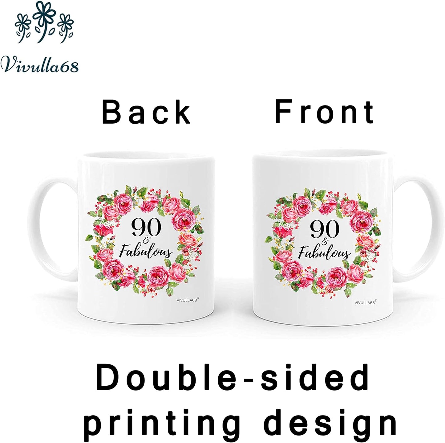 mailabeeus 90 Fabulous Birthday Mug, 90th Birthday Gifts For Women, 90 Year Old Birthday Gifts For Women, 90th Birthday Decorations For Woman, 90th Birthday Cups, 90th Birthday Gift Ideas For Grandma