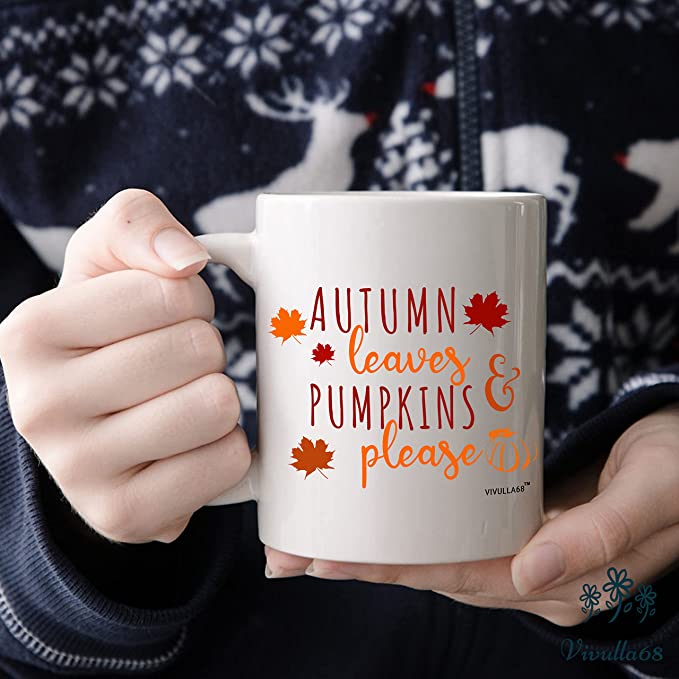 mailabeeus Autumn Leaves and Pumpkin Please 11oz Mug Sweater Weather Coffee Mug Fall Coffee Mug Cups Gift Ideas Autumn Coffee Mug Hello Pumpkin Thanksgiving Mug Gift For Her