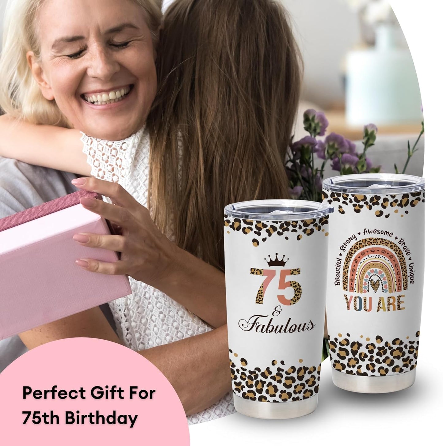 mailabeeus 75th Birthday Gifts For Women, 1948 Birthday Gifts, Gifts For 75 Year Old Woman, Gifts For Women Turning 75, 75th Birthday Travel Coffee Mug For Mom, 75th Birthday Tumbler 20 Oz