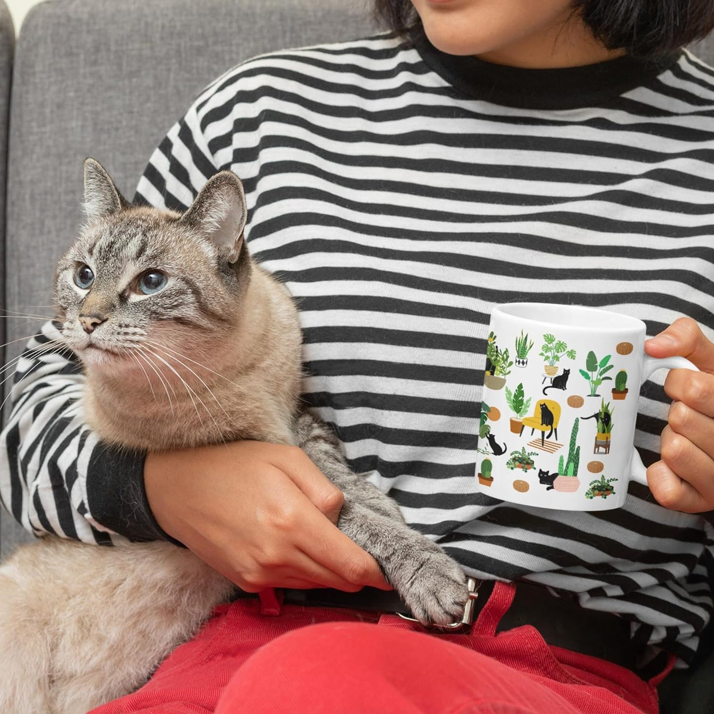 mailabeeus Cat And Plant Mug, Gardening Gifts For Women, Cat Christmas Gifts For Women, Cat Cup, Cat Coffee Mugs For Cat Lovers, Plant Lover Gifts For Women, Cat Themed Gifts For Women, Plant Mom Gifts