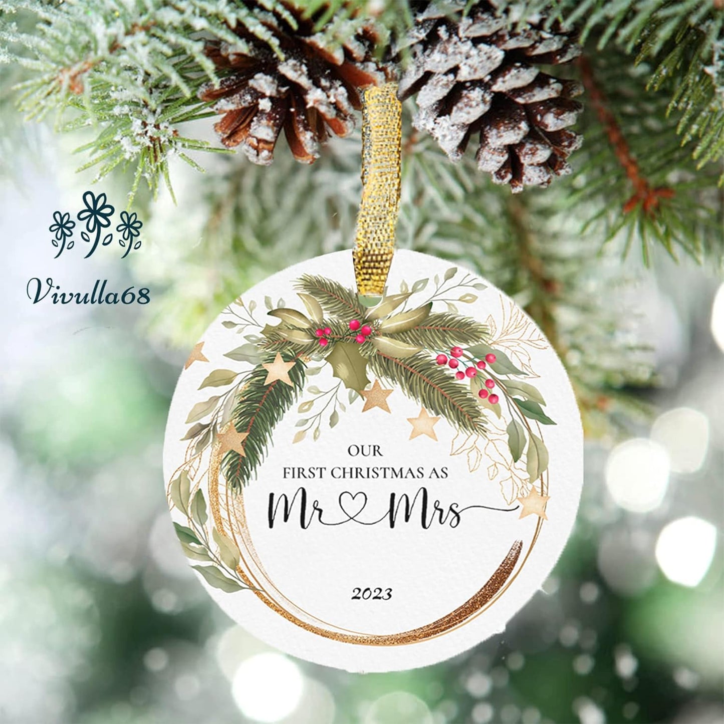 Wedding Gifts for Couple, Our First Christmas Married Ornament 2023, First Christmas As Mr and Mrs, 1st Christmas Married Ornament 2023, Just Married Christmas Ornament 2023, Newlywed Gifts For Couple