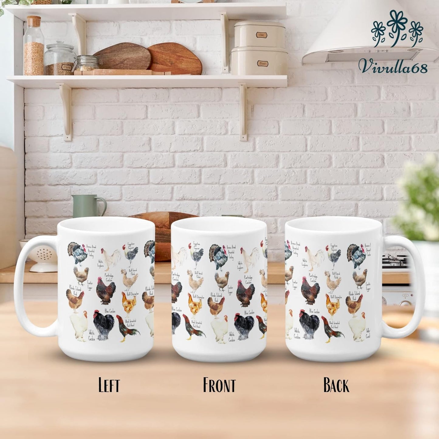 mailabeeus Breeds of Chicken Coffee Mug 15Oz With Keychain, Chicken Gifts For Chicken Lovers, Chicken Mom Stuffs, Chicken Coffee Cup For Women, Chicken Themed Gifts, Chicken Lady Gifts