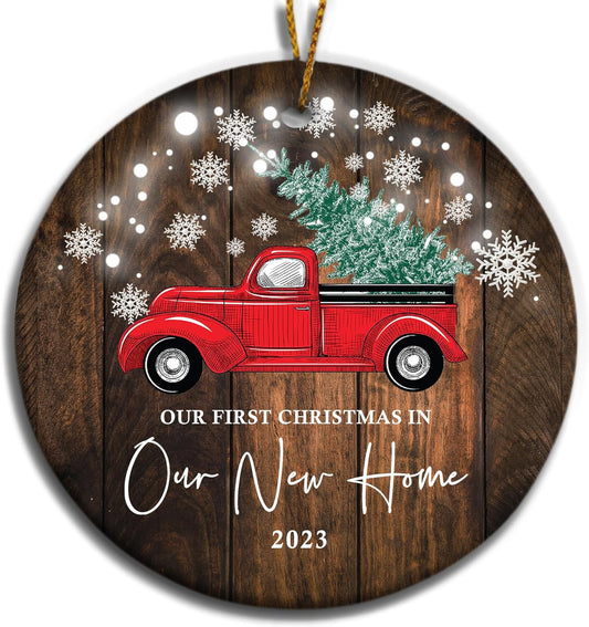 mailabeeus New Home Ornament 2023, New Home Christmas Ornament 2023, First Christmas in Our New Home Ornament 2023, 1st Christmas in Our New Home 2023 for Christmas Tree, Red Truck Christmas Ornament