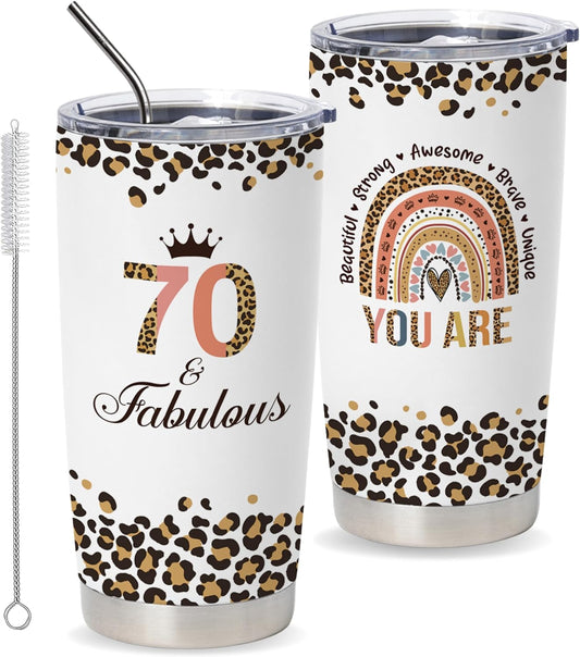 mailabeeus Happy 70th Birthday Gifts For Women, Best Gifts Idea For 70 Year Old Woman, 1953 Birthday Gifts Women, 70 Birthday Gifts For Women Turning 70, 70 Year Old Birthday Tumbler With Lid And Straw