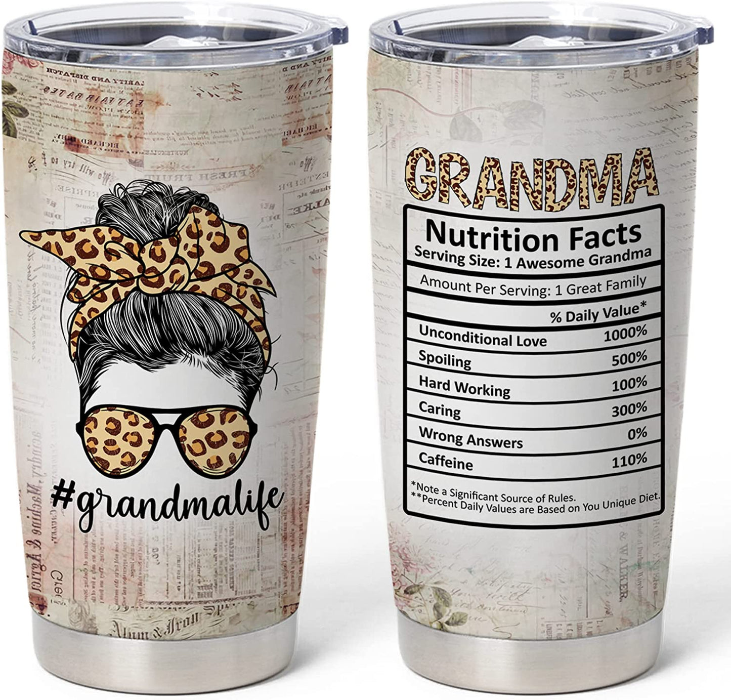 Grandma Gift Ideas, Grandma Birthday Gifts From grandchildren, Mother's Day Gifts For Nana, Gift Ideas For Grandmother, Grandma Travel Tumbler, Grandma Nutritionfact Travel Coffee Mugs 20 Oz