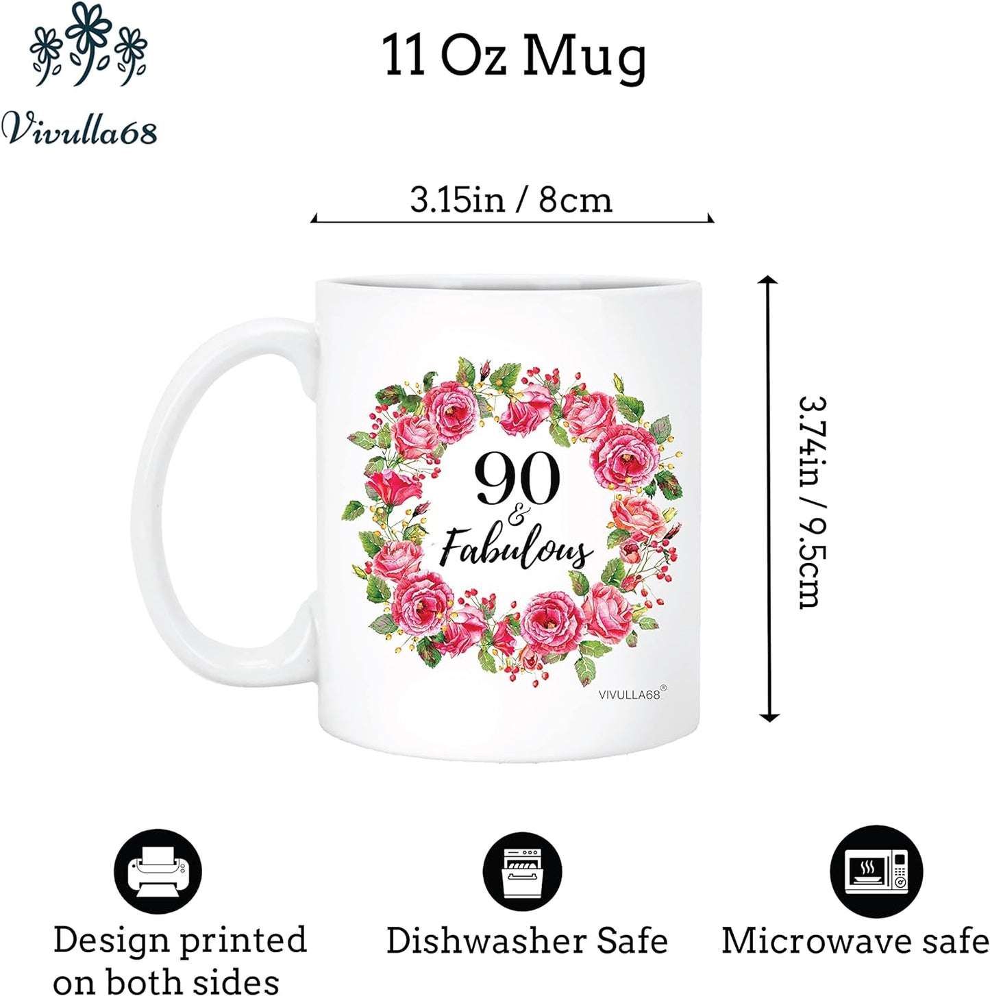 mailabeeus 90 Fabulous Birthday Mug, 90th Birthday Gifts For Women, 90 Year Old Birthday Gifts For Women, 90th Birthday Decorations For Woman, 90th Birthday Cups, 90th Birthday Gift Ideas For Grandma