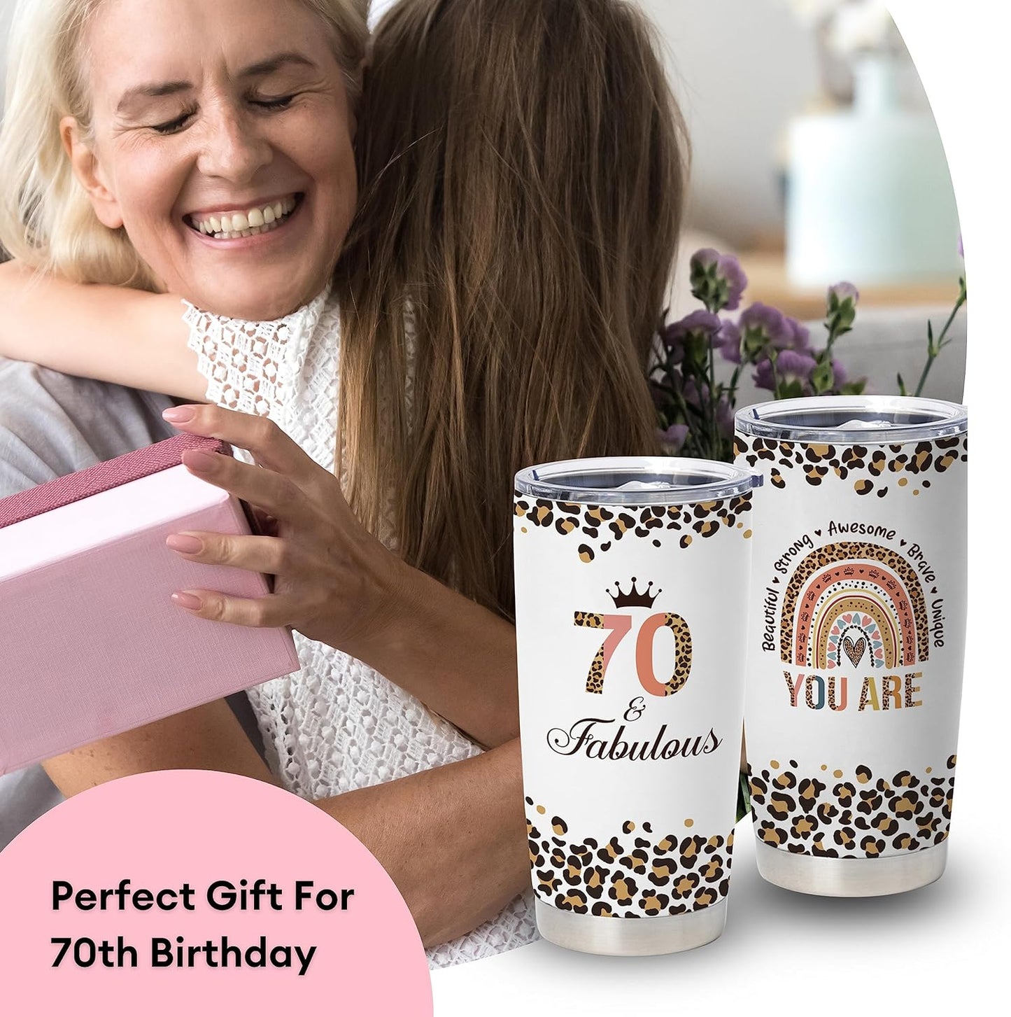 mailabeeus Happy 70th Birthday Gifts For Women, Best Gifts Idea For 70 Year Old Woman, 1953 Birthday Gifts Women, 70 Birthday Gifts For Women Turning 70, 70 Year Old Birthday Tumbler With Lid And Straw